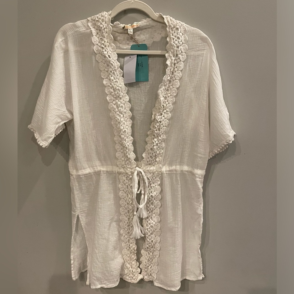 Rise and Bloom White Tie Eyelet Gauze Beach Coverup NWT